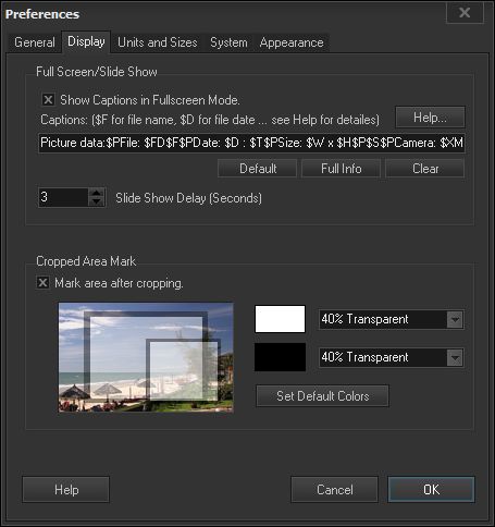 Preferences: Display Tab.