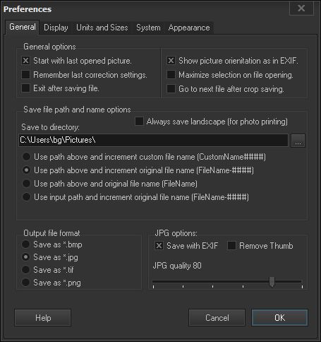 Preferences: General Tab.