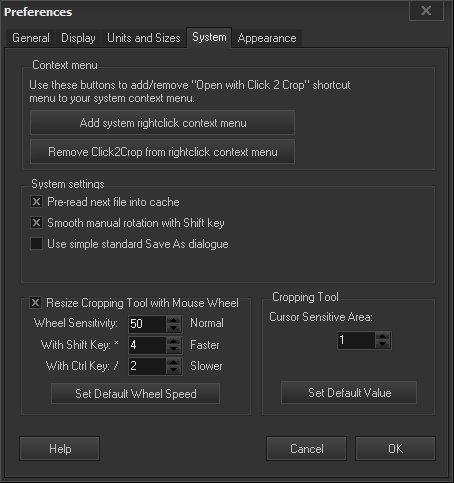 Preferences: System Tab.